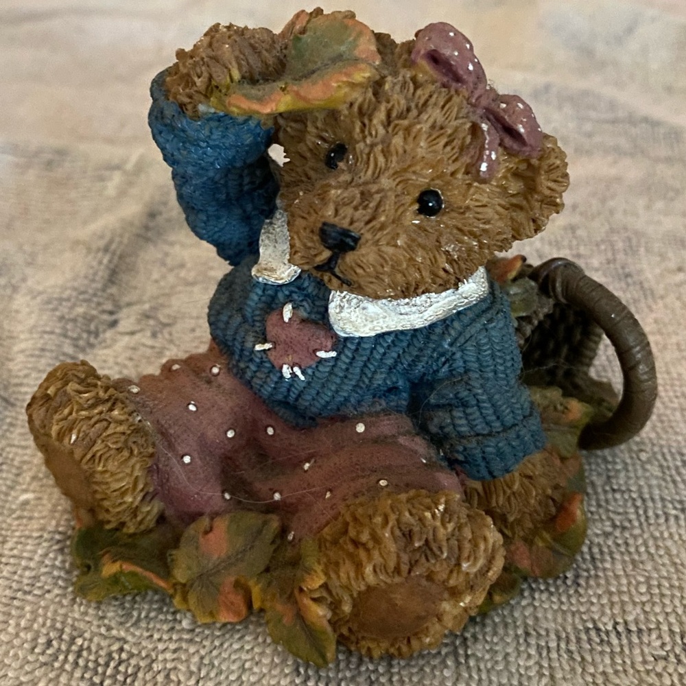 Home Interiors Brown and Blue Bear Figurine with Pink Accents